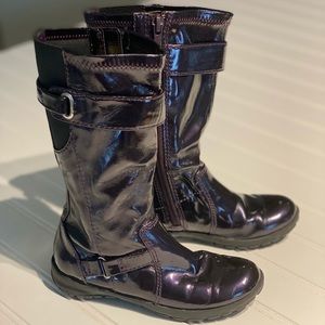 Nordstrom Girls Tall Boots Black / Purple Size 10.5 10 1/2 Water Resistant & Zip